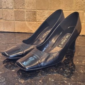 Vintage Paul Melian Black Leather Heels Made in Spain 7.5